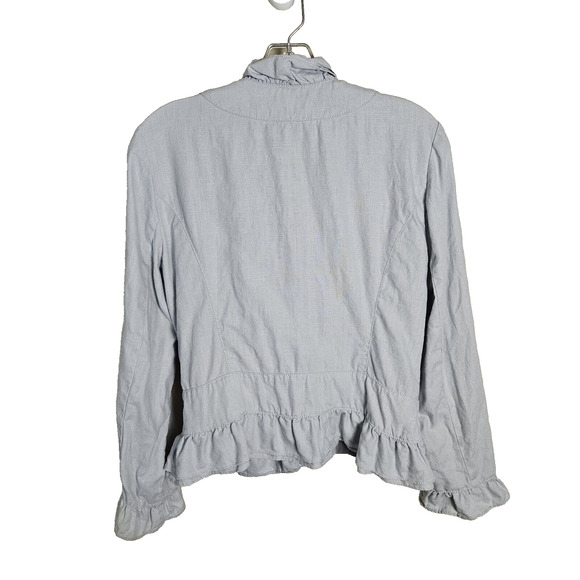 FEI Anthropologie Linen Jacket Blazer Size 8 Ruffle Lightweight Designer Coastal - Picture 3 of 15